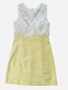 Lilly Pulitzer Sandi Stretch Shift Dress Size 4 Pineapple Yellow Mini Crochet